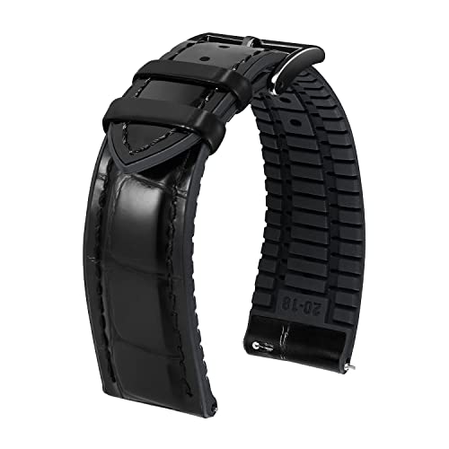 BINLUN Leather Watch Strap 14mm 16mm 18mm 19mm 20mm 21mm 22mm Quick Release Premium Alligator Pattern Leather and Breathable Silicone Hybrid Watch Bands Replacement Strap for Men Women