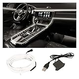 EL Wire Interior Car LED Strip Lights, USB Car Neon Light Strip with Sewing Edge, 16FT Neon Light 5V with Fuse Protection, Electroluminescent Car Indoor Decorations (White)