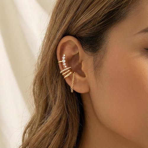 Image of Ear Cuffs Non Piercing 14K Gold Plated Ear Cuff Earrings for Women Trendy Clip on Cartilage Earring Stacks Non Pierced Adjustable Fake Earrings Set Jewelry Christmas Gift 2026 Stocking Stuffers