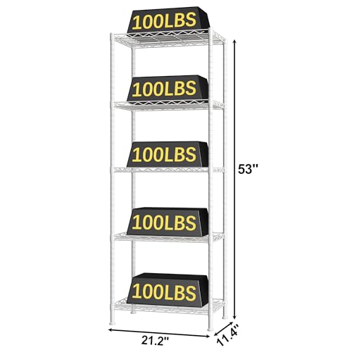 HOMEFORT 5-Shelving Unit, Adjustable Wire Shelving, Metal Wire Shelf Rack Organizer for Kitchen, Pantry, Closet, Bathroom, Laundry, White,21" W x 11" D x 53" H by HOMEFORT - Image 3