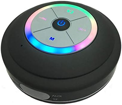 ISMMIK LED Bluetooth Shower Speaker With FM Radio Portable Wireless Shower Speaker with Suction Cup Built-in Mic Waterproof Bluetooth Speaker for Bathroom Beach Outdoor Black