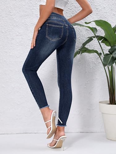 SweatyRocks Women's Ripped Raw Hem High Waist Skinny Jeans Casual Button Bootcut Denim Jeans2