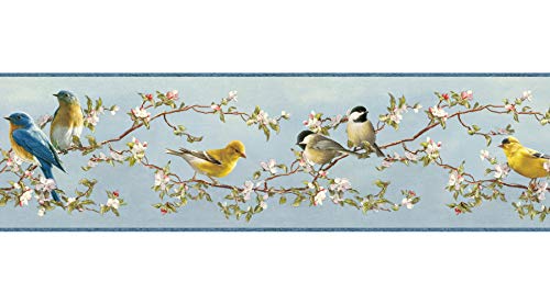 Chesapeake Htm48511B Louise Blue Songbird Portrait Wallpaper Border, 7 Sq Ft #TOP12