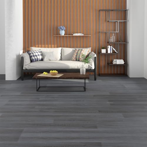 Freshtour Vinyl Flooring Roll, Versatile Removable PET Leather-Like Floor Covering, Waterproof & Durable, Easy Tape Installation, Cost-Effective for Any Room, Dark Grey Oak/ 32.29 Sq.ft (39.3" x 118")