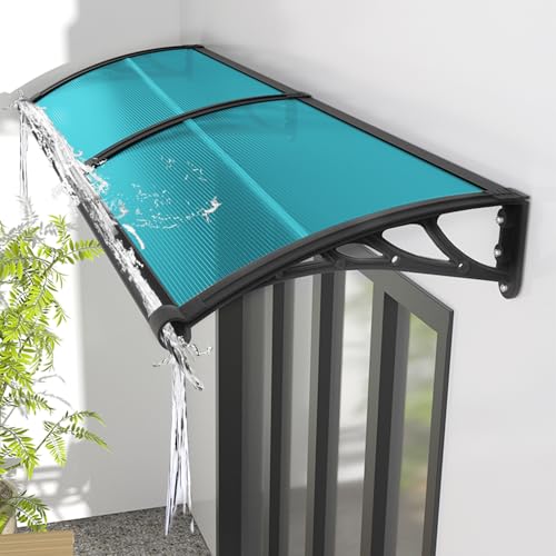 KUZRZNH Awning for Door Entrance 60x100cm/24x40in Window Canopy Exterior with Plastic Steel Bracket UV Rain&Snow Protection, Durable Polycarbonate Canopy for Entrance,Balcony Blue