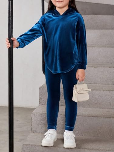 Image of Floerns Girl's Velvet Long Sleeve Hoodie Sweatshirt Leggings Set 2 Piece Outfit