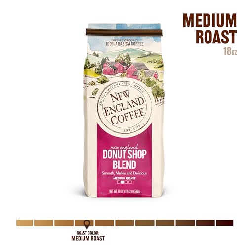 Image of New England Coffee Donut Shop Blend Medium Roast Ground Coffee, 18oz Bag (Pack of 1)