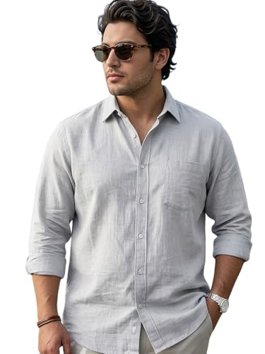 Image of Urbano Plus Men's Linen Blend Full Sleeve Relaxed Fit Casual Solid Shirt