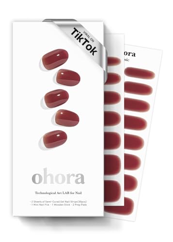 Image of ohora Semi Cured Gel Nail Strips (N Wine Veil) - Works with Any Lamps, Salon-Quality, Long Lasting, Easy to Apply & Remove - Includes 2 Prep Pads, Nail File & Wooden Stick