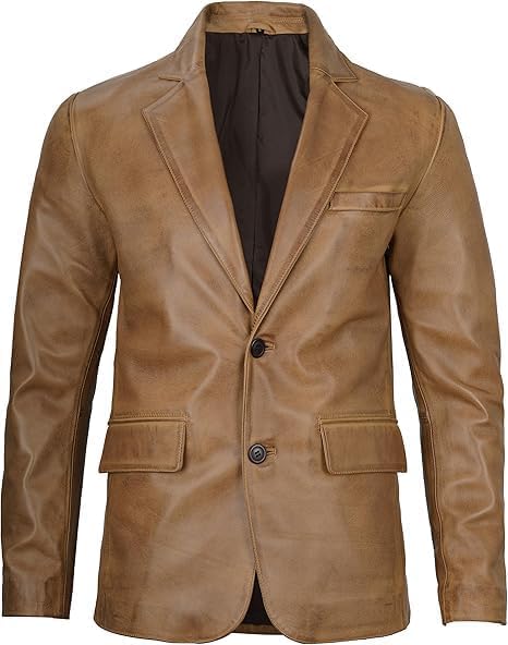chava Men's Genuine Leather Blazer, Brown, Two-Button Notch Lapel, Regular Fit, Smart Casual Sport Coat-picture-15