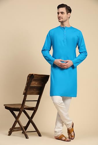 Image of SKAVIJ Men's Pure Cotton Solid Kurta Pajama Set Round Neck Casual Yoga Dress