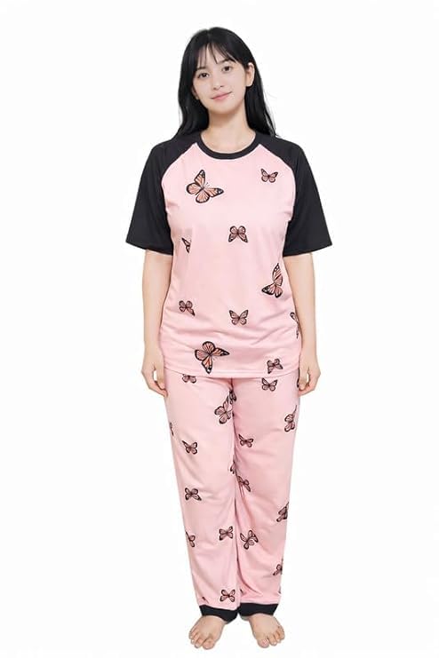 Image of LUXERUDRA Women's Pajama Set, Soft Breathable Korean Style Nightsuit with Top & Full Pants, Lightweight Loose Fit Nightwear & Loungewear for Girls & Women.