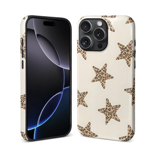 DAIZAG Case for iPhone 15 Pro [Compatible with Magsafe] for Girl Women Scratch Resistant Shockproof Coquette Case, Leopard Print Stars