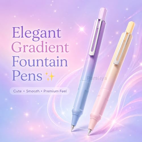 Image of KiddieWorld Gradient Fountain Pen Set with 6 Ink Refills & Storage Box | Cute Aesthetic Click Fountain Pens for Journaling, School, Office Writing Gift for Women & Students