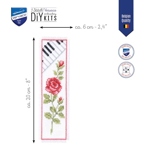 Image of Vervaco Rose and Piano Counted Cross Stitch Bookmark, Multi-Colour