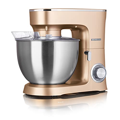 HEINRICHS Küchenmaschine Knetmaschine Teigmaschine Rührmaschine 1500W Küchengerät Rührbesen Knethaken Schneebesen 6 einstellbare Geschwindigkeiten XXL 8L Edelstahlschüssel geräuscharm (Gold)