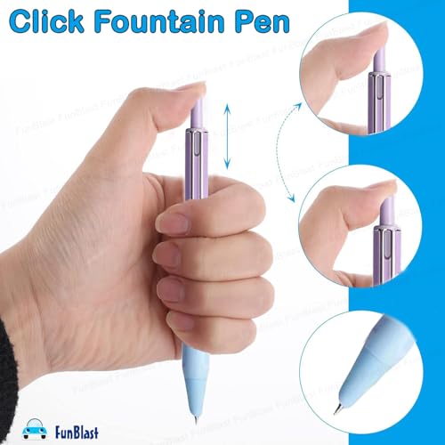 Image of FunBlast Fountain Pen for Students,Iridium Tip Nib Refillable Click 2 Pcs Fountain Pen with 6 Refills,Kawaii Stationary Gift for Office,School Stationery Items for Kids(Panda),Ink Color-Blue