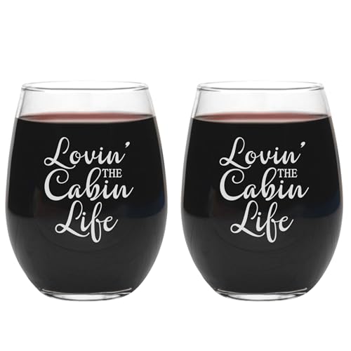 Product Image of the Log Cabin Decor Glasses - Cabin Gift Ideas - Retirement Gifts for Men - Set of Two Glasses