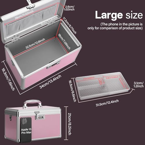Image of Medicine Lock Box with Combination Lock - 13.4 x 7.6 x 8.2 Inches - First Aid Safe Medication Storage Box, Medications and Personal Items, Safe Boxes for Home and Outdoor - Pink