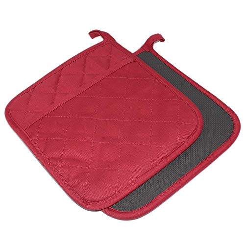 YEKOO Cotton and Neoprene Oven Pads Pot Holder with Pocket 8x85 Dual-Function Hot Pad Set for Finger Hand Wrist Protection Heat Resistant to 428°F Red