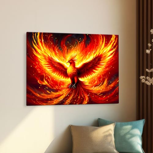 Image of ArtX Canvas Phoenix Bird Picture As Per Vastu, Big Size Wall Art, Rising Phoenix Painting, Wall Decor, Multicolor, Nature, 58.0 X 45.0 cm, Set of 1