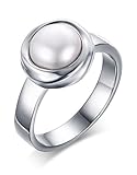 Stainless Steel Pure white Freshwater Cultured Pearl Engagement Band Ring for Women,Size 7-9 (7)