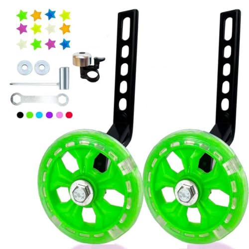 Image of DDJKCZ Training Wheels Flash Mute Big Wheel Compatible for 12 14 16 18 20 inch Single Speed Bicycle (green)
