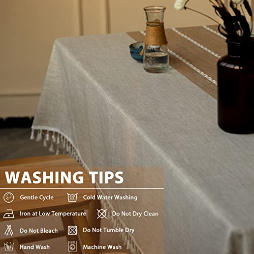 Mokani Middle Embroidery Table Cloth Washable Cotton Linen Tassel Tablecloth, Rectangle Wrinkle Free Anti-Fading Table Cover for Kitchen Dinning Thanksgiving Christmas (55 x 70 Inch, Brown) by Mokani - Image 6