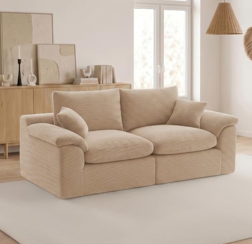Image of 78 inch Loveseat Sofa, Small Boneless Couch for Living Room, Camel