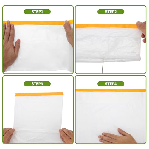 Image of Pre-Taped Masking Film Plastic Cover PE Film Natural Fiber Material 1 Pc 2200x55cm / 72.18ftx21.65 inch White Orange