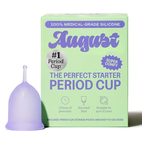 August Period Cup for Women - 36 mL Capacity, 8-12h Protection, Flexible, Soft Silicone Menstrual Cups with Cotton-Sateen Pouch, Reusable and Beginner-Friendly with Easy Step-by-Step Guide