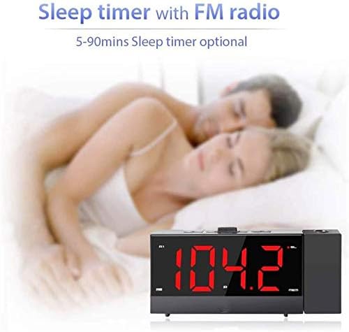 Miniatura 2 de KouRy Reloj despertador de proyección con radio FM, reloj digital con cargador de teléfono USB, fácil de usar, azul grande transparente giratorio de