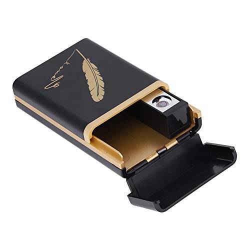 Haofy Caja de Cigarrillos con Encendedor Electrico Sin Llama Recargable USB (Golden Feather)