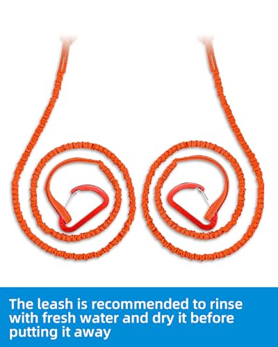 Image of OCEANBROAD Kayak Paddle Leash with D-Ring Stretchable Bungee Strap Lanyard Rope for SUP Kayaking Boating Canoeing Fishing Pole Rod 4-7 Feet Orange 2 Pack