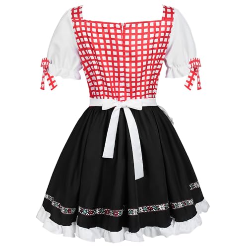 Robe traditionnelle d'été chic, Dirndl bavarois rouge de qualité supérieure - 2