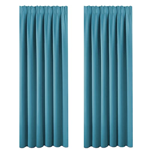 BellaHills Lot de 2 rrideaux occultants super doux à isolation thermique avec deux attaches assorties Bleu turquoise 168 x 229 cm Cover