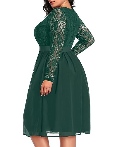 Image of Pinup Fashion Plus Size Lace Chiffon Wrap V Neck Dresses Women Cocktail Wedding Guest Midi Dress