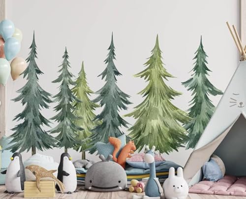 Vinilo decorativo árbol de pino forestal acuarela miniatura 1