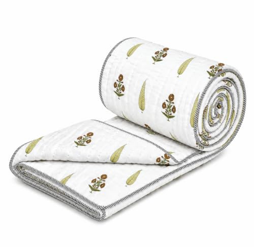 Image of RRC Jaipuri AC Quilt Double Bed | Floral Print Cotton Rajai | Lightweight 200 GSM Summer Comforter | Soft Cotton Quilt | Pack of 1