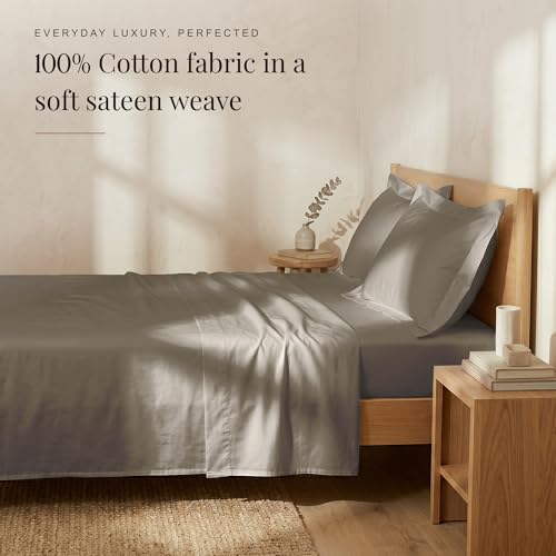 Image of Huesland Luxury 300 TC 100% Pure Cotton Luxe Soft Touch for King Size Bed Sheet Cotton - Soft, Durable & Stylish | Vintage Khaki | 108 x 108 inches