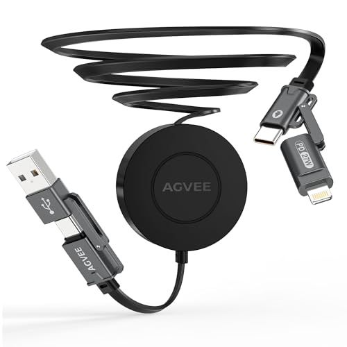 AGVEE 0.3ft Fixed / 2.3ft Extend One-End Retractable Multi Charging Cable