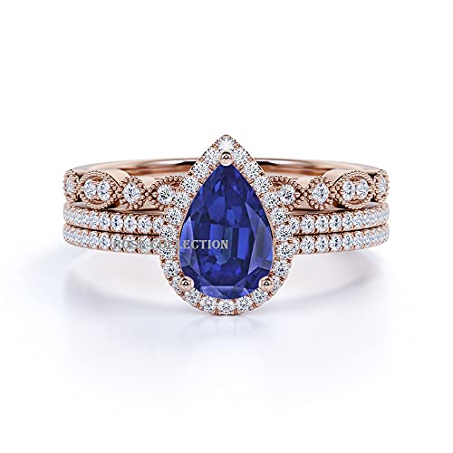 3PIC Pear Bridal Engagement Wedding Ring Set for Women 14K Rose Gold Plated 925 Silver