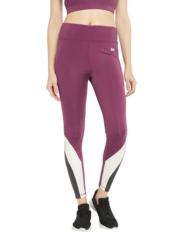 CloviaWomen's Snug Fit High Rise Active Tights with Contrast Panels in Purple