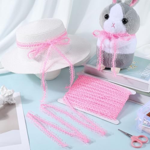 CABODYALS 25M Pink Pleated Elastic Lace Ribbon Ruffle Gauze Edge Wave Strentchy Floral Nylon Embroidered Ribbons for Sewing Making Gifts Wrapping Bridal Wedding Decorations Diy Crafts Supply - Image 3