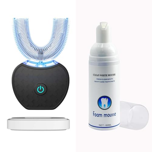 Automatic Ultrasonic Toothbrush, 360 Auto Sonic Brush, Teeth whitening Brush with Timer & Wireless Charging 360° Ultrasonic Electric Toothbrush for Adult (Black, 1)