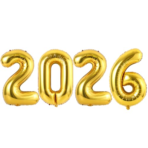 Ponmoo Palloncino in alluminio 2026 da 101 cm, gonfiato con elio o aria, palloncini giganti 2026 per decorazioni per feste di Capodanno