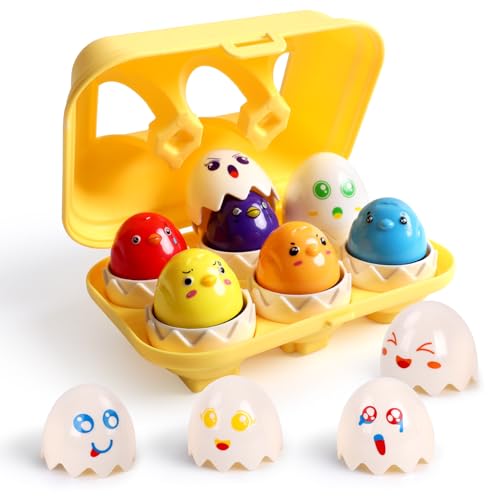 Image of USATDD Easter Egg Toys Hide & Squeak Matching Eggs for Toddlers, Color Recognition Sensory Learning Toys, Fine Motor Skills Montessori Geometric Eggs Gifts for Kids Easter Basket Stuffers