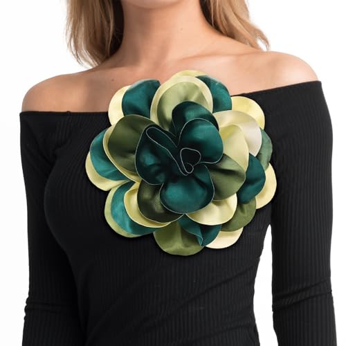 Image of M METERXITY Extra Large Rose Flower Brooches, Lapel Pins Dainty Satin Fabric Big Camellia Oversized Brooch Pin for Women