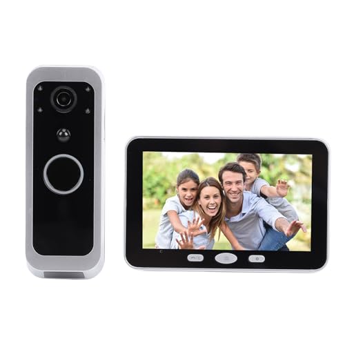 Ghzste Caméra de Sonnette Vidéo 1080P avec écran IPS de 5 Pouces, Détection de Mouvement PIR, Visualisation à 150 Degrés, Audio Bidirectionnel, Alertes en Temps Réel, Sonnette sans Fil