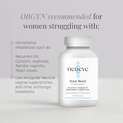 NeuEve Yeast Reset Supplement for Yeast Control, Yeast Relief, 90 Veg Capsules, 6 Weeks Supply